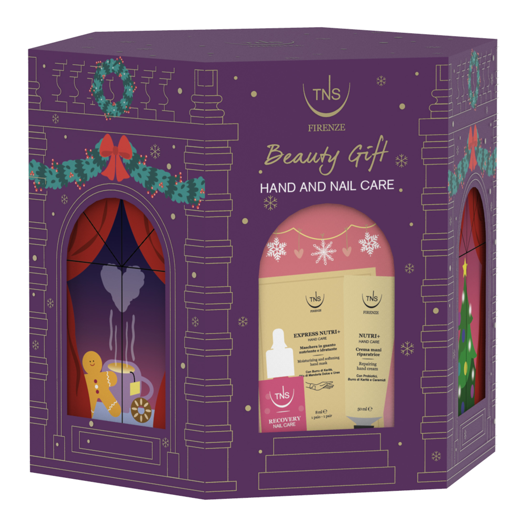Weihnachts-Beauty-Geschenkset mit Nutri+ Handcreme, Recovery Intensiv-Nagelstärkungs-Gel und TNS Restrukturierende Handmaske im Handschuh