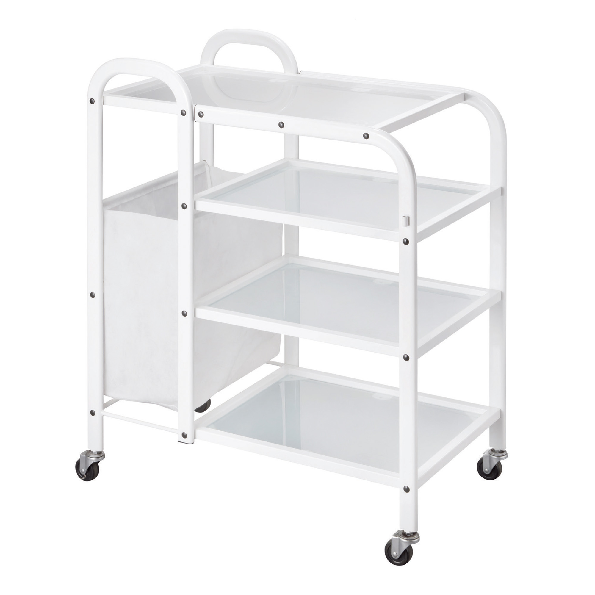 Trolley for hair removal products with 4 shelves and waste bin