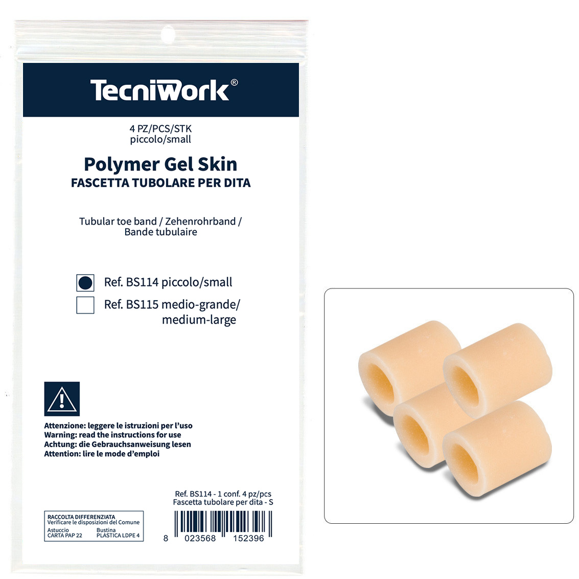 Tecniwork Polymer Gel bande tubulaire pour orteils couleur chair