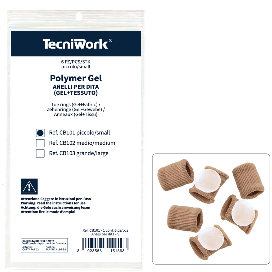 Tecniwork Polymer Gel toe ring in gel and fabric