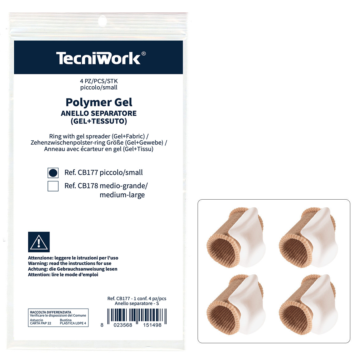 Toe ring and separator in Tecniwork Polymer Gel and stretch fabric
