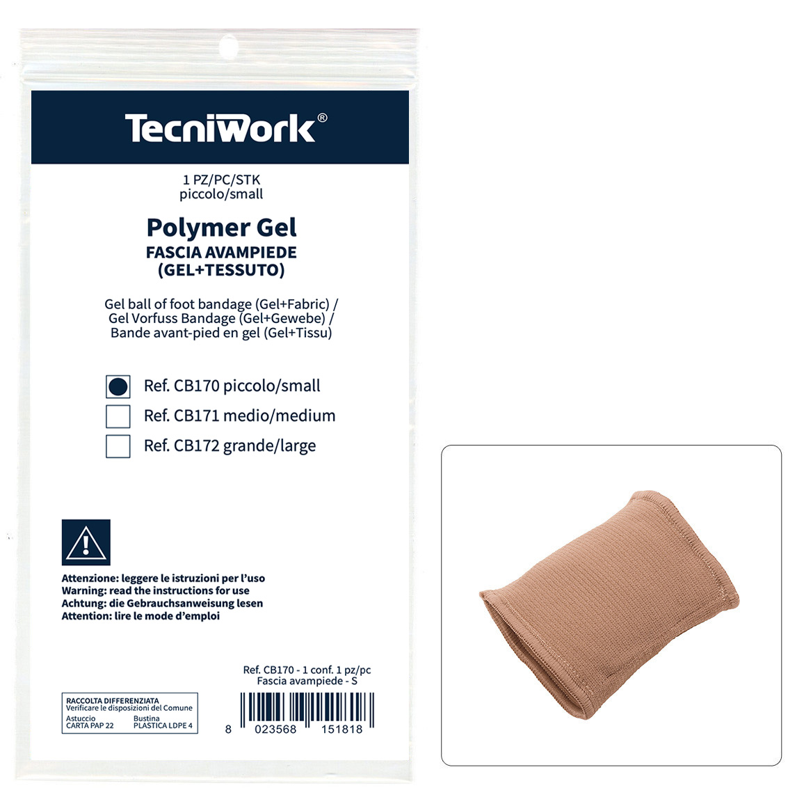 Foot metatarsal band in stretch fabric and Tecniwork Polymer Gel