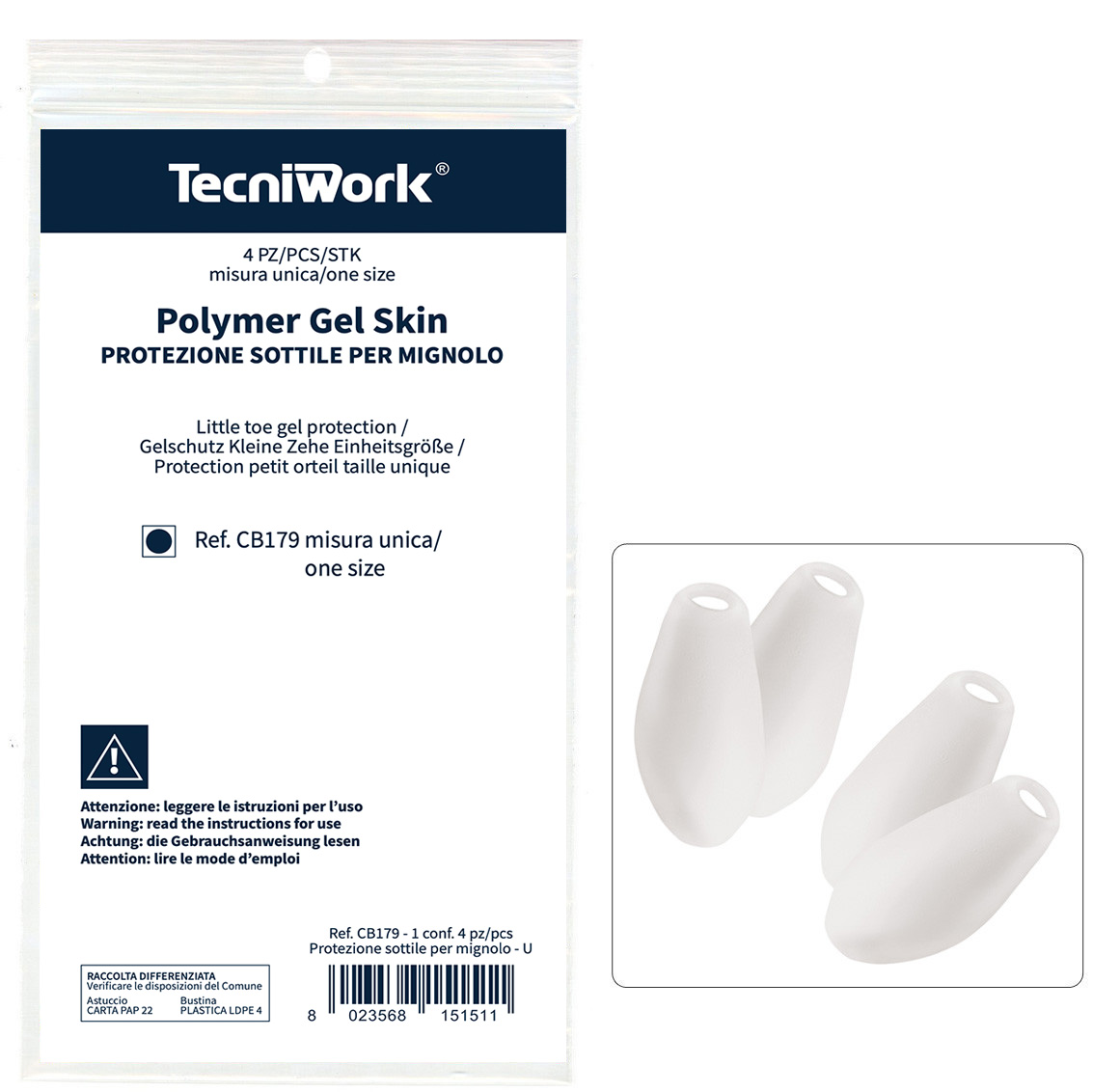 Protezione sottile per quinto dito del piede in Tecniwork Polymer Gel trasparente
