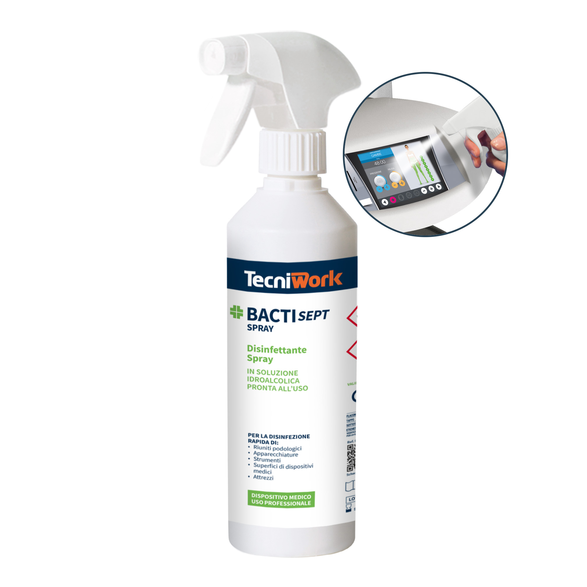 Disinfettante per superfici e attrezzature con grado alcolico 70° Bactisept Spray 500 ml