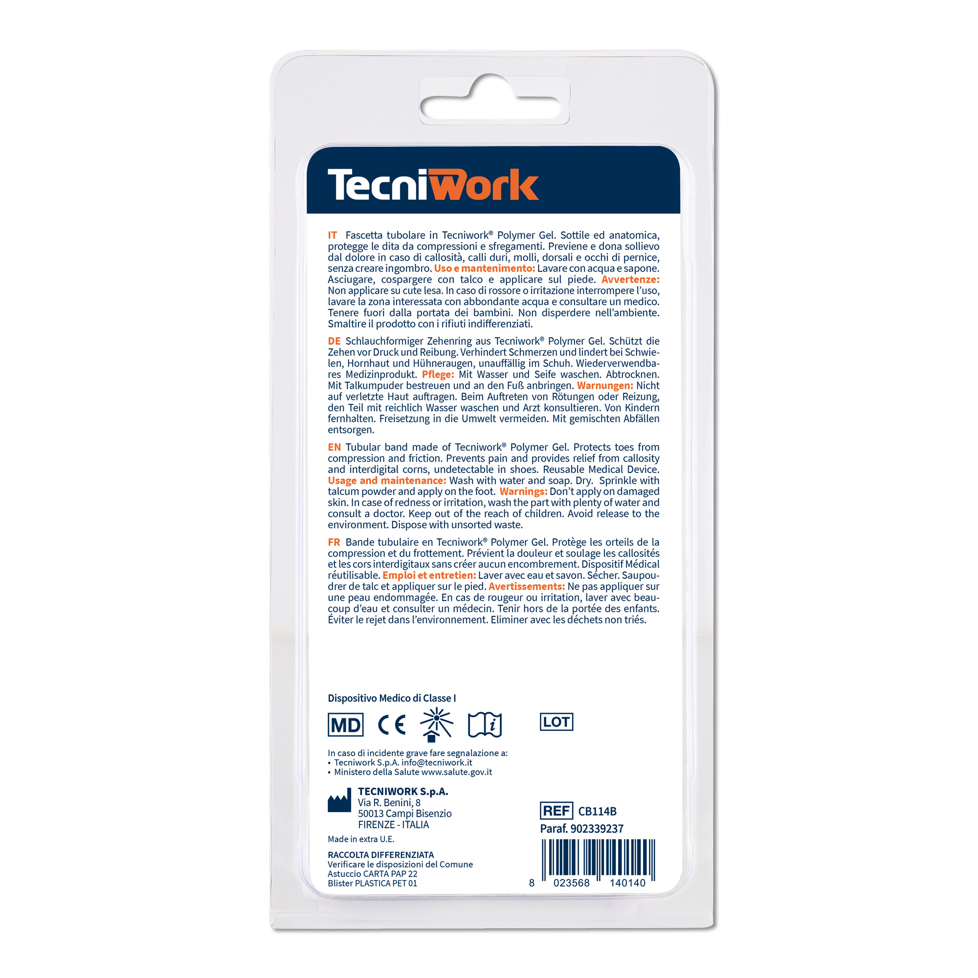 Bande d'orteil tubulaire Bio-Gel en Tecniwork Polymer Gel