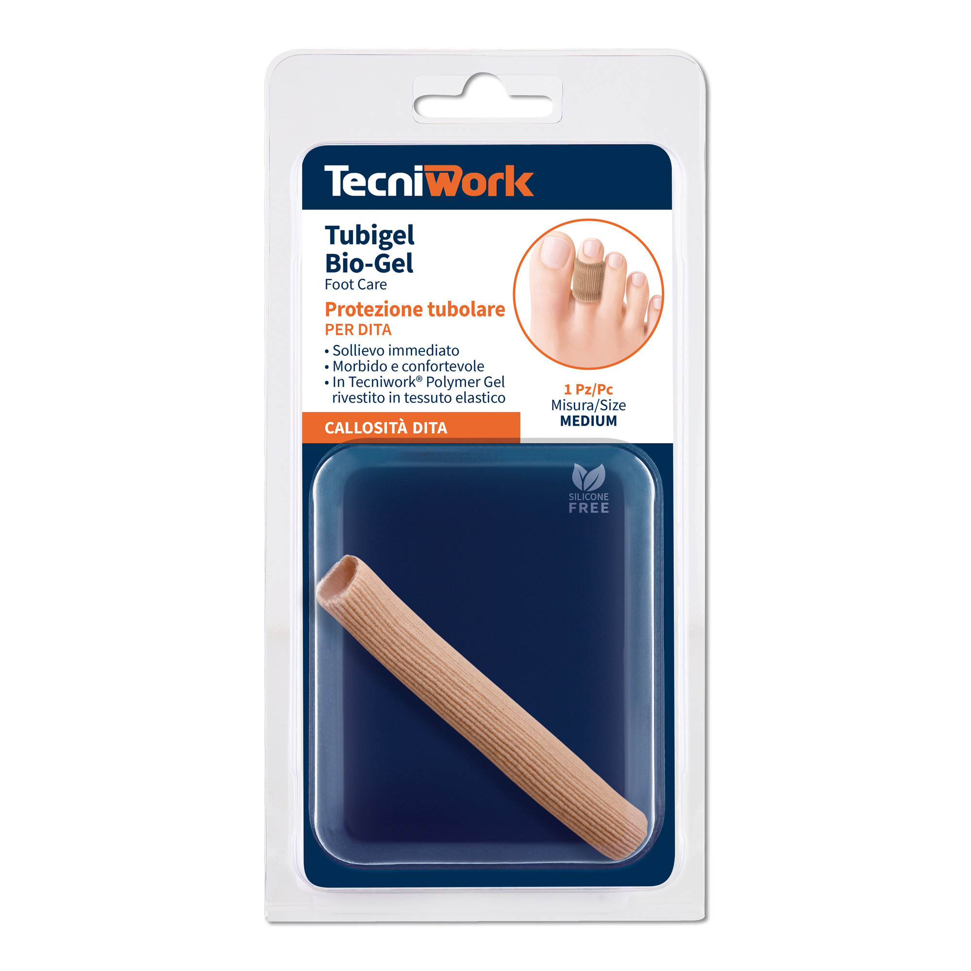 Tubular toe protector Bio-Gel in stretch fabric and Tecniwork® Polymer Gel diameter 18 mm Size Medium 1 pc