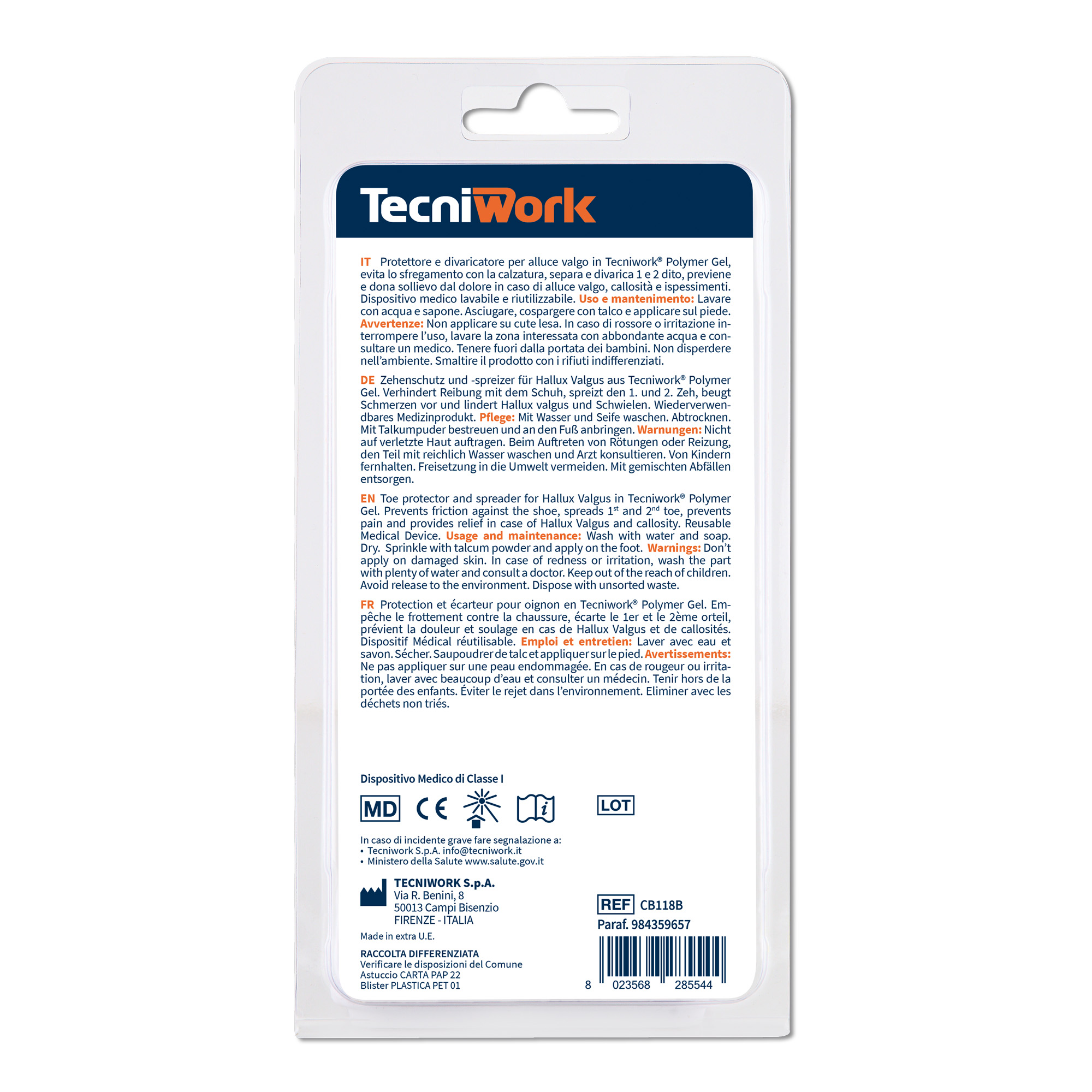 Tecniwork® Polymer Gel Bio-Gel Bunion protection and spreader transparent one-size-fits-all 1 pc