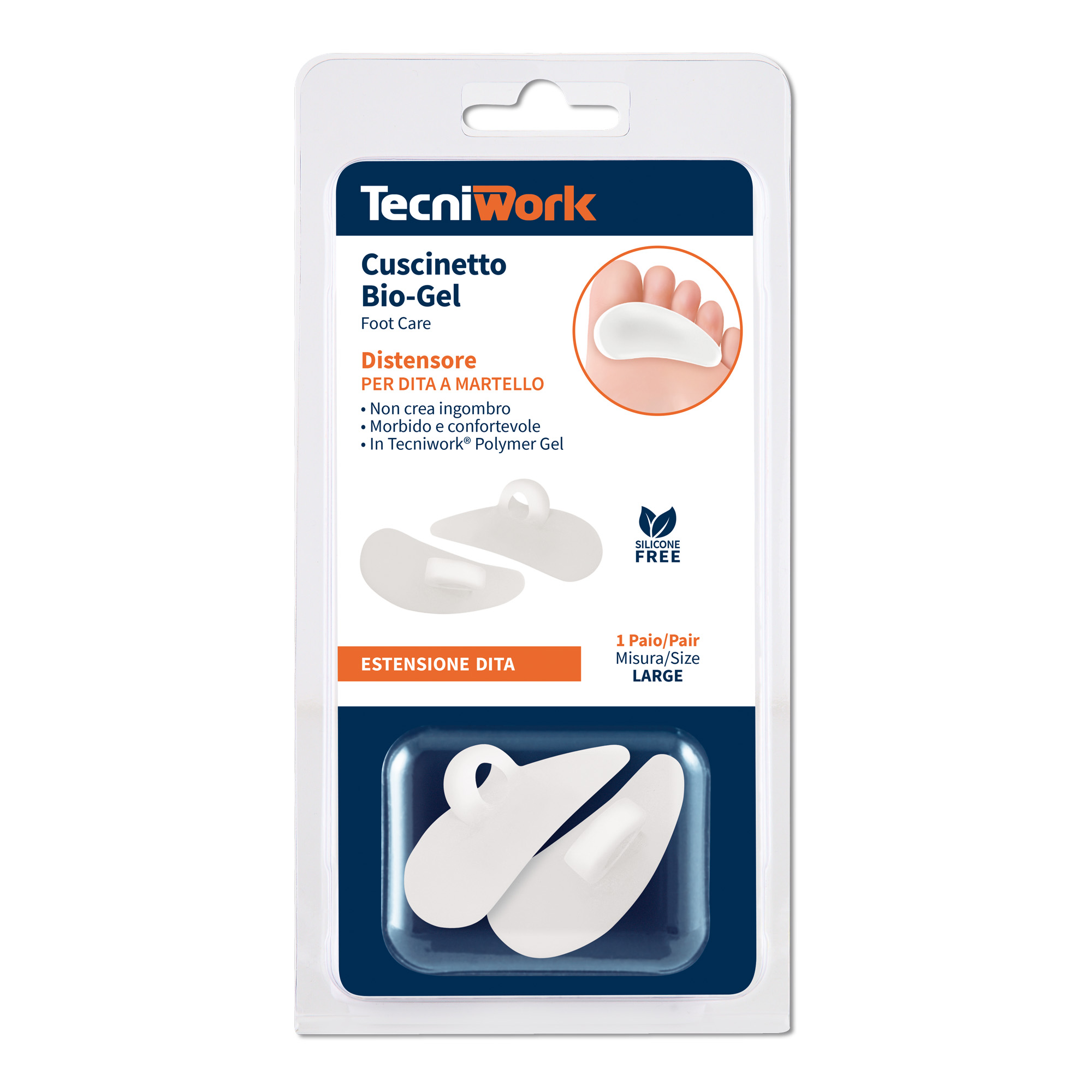 Tecniwork® Polymer Gel Hammerzehenpolster aus trasparentem Bio-Gel Größe Large 1 Paar