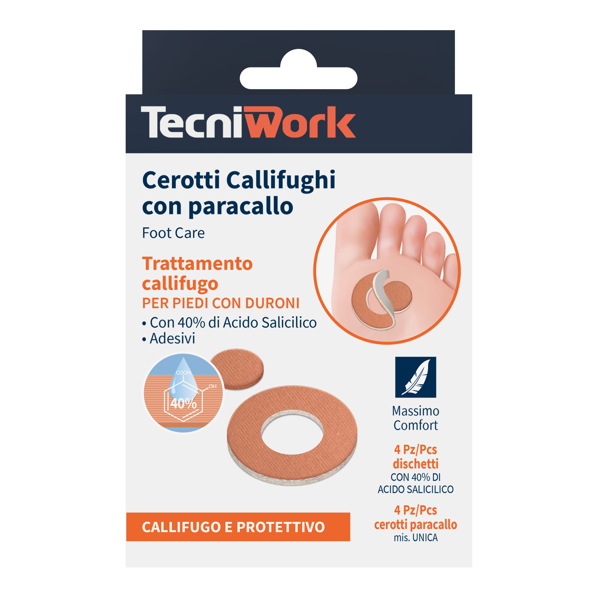 Patchs pour callosités du pied avec 40% d'acide salicylique 4 pcs