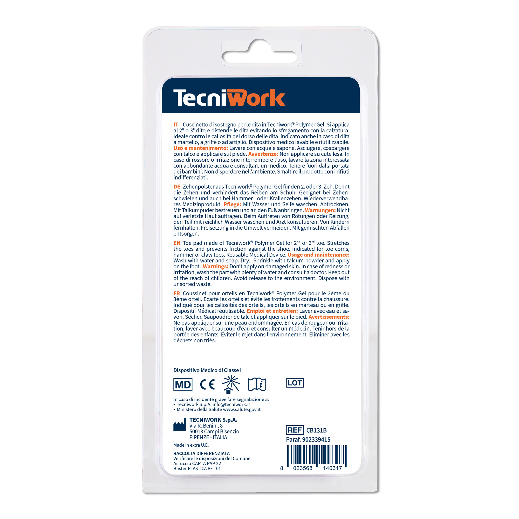 Coussinet d'orteil Bio-Gel en Tecniwork® Polymer Gel transparent