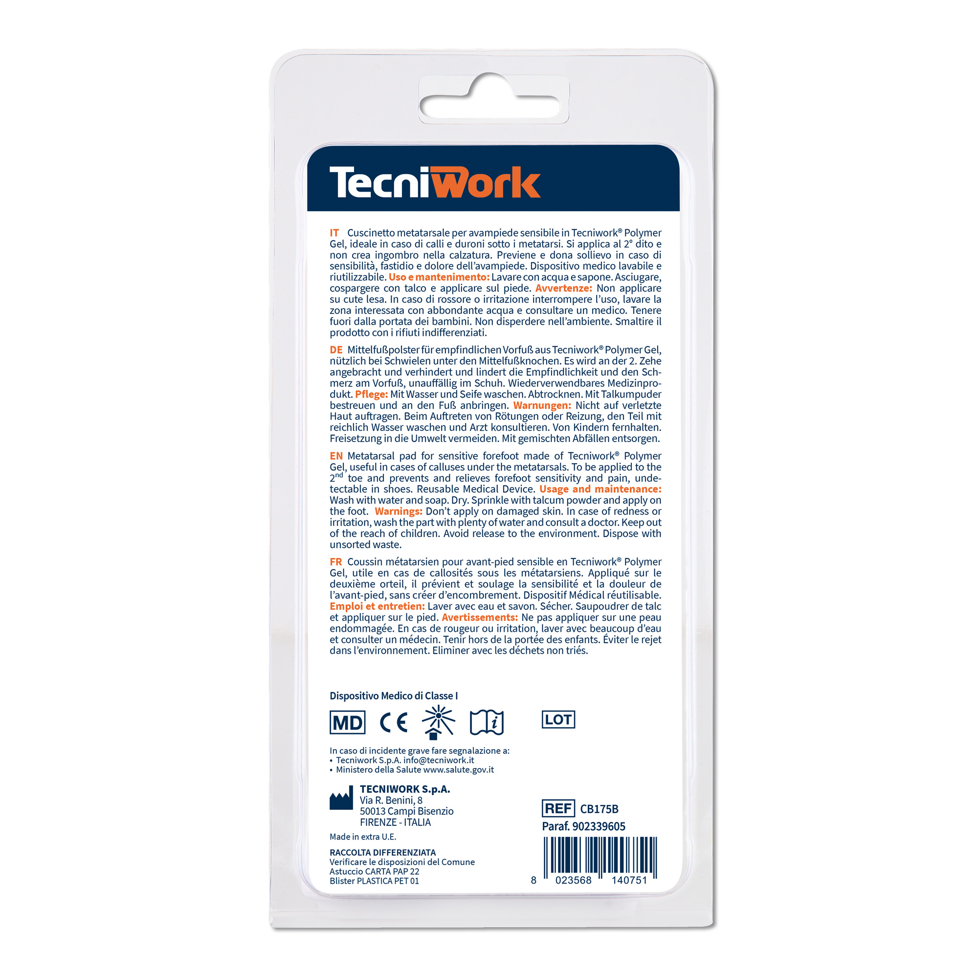 Foot metatarsal pad Bio-Gel in transparent Tecniwork® Polymer Gel