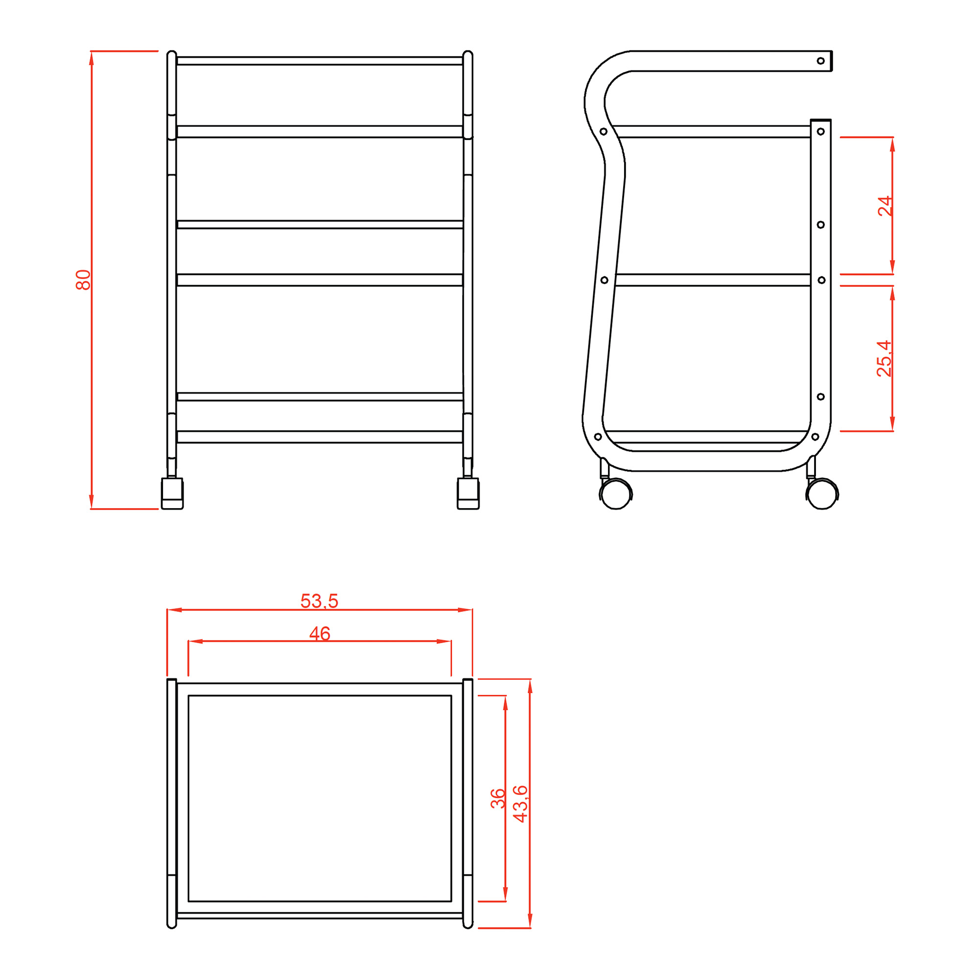 Professional furniture trolley for beauty salon 3 shelves with handle