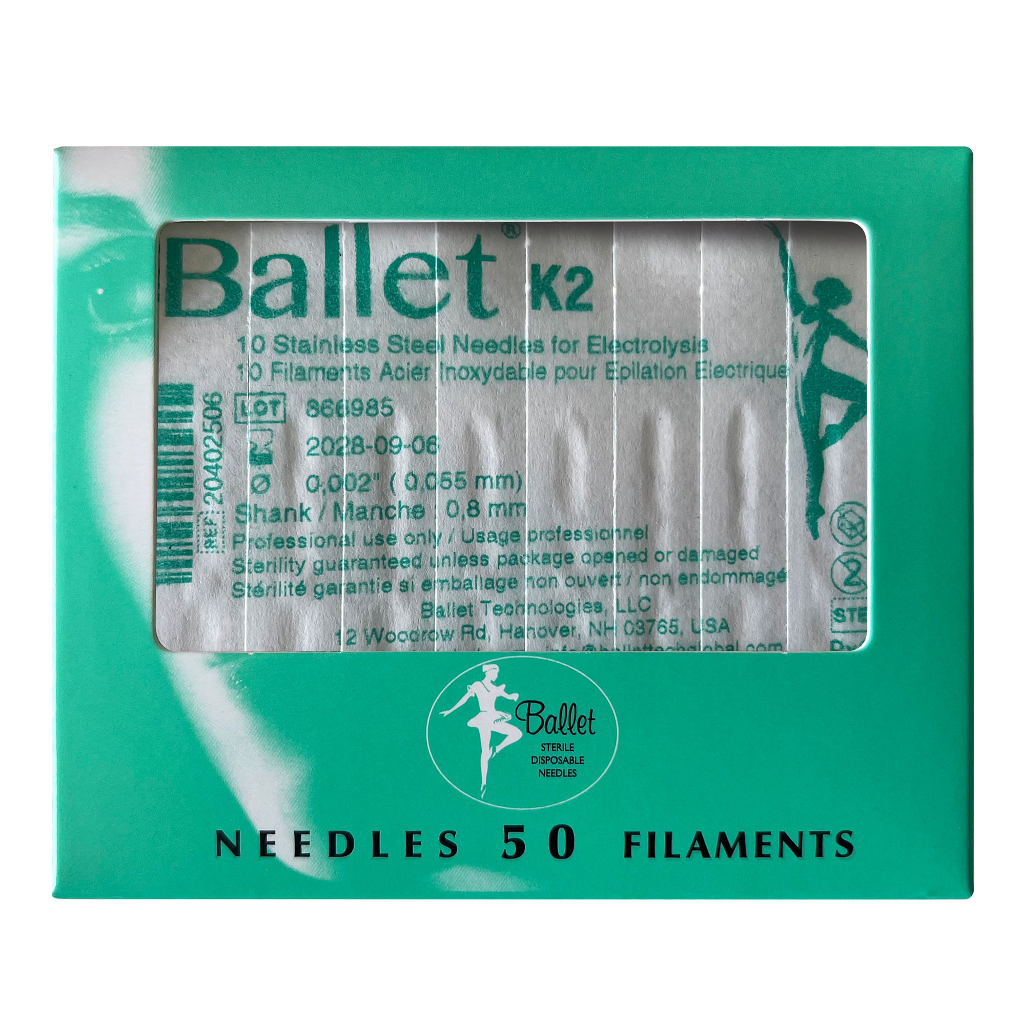 Sterile stainless steel Ballet needles for epilation 0.055 mm