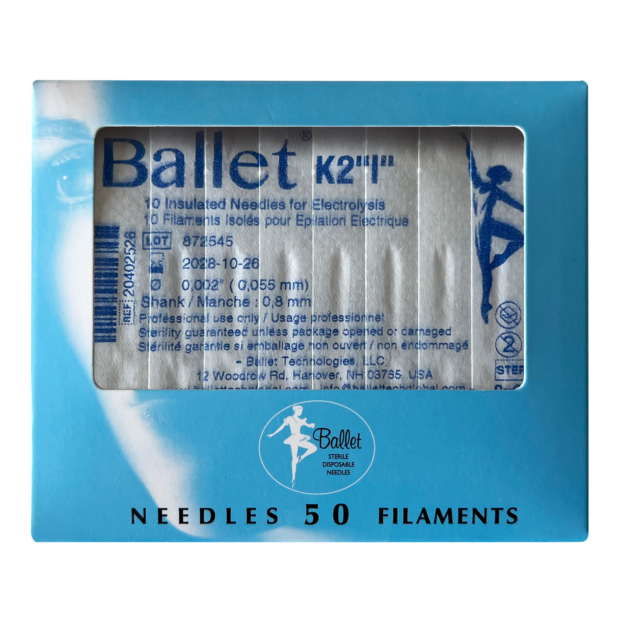 Sterile insulated Ballet needles for epilation 0.055 mm