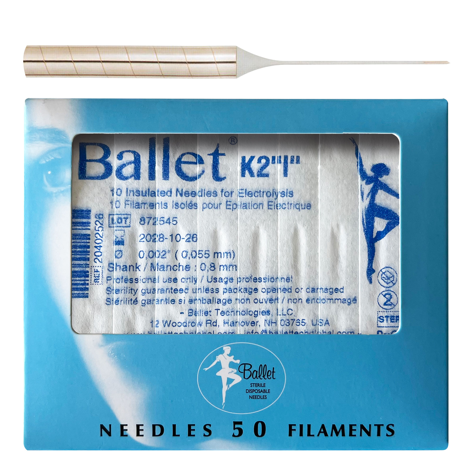 Ballet shielded needles for electric hair removal, disposable and sterile