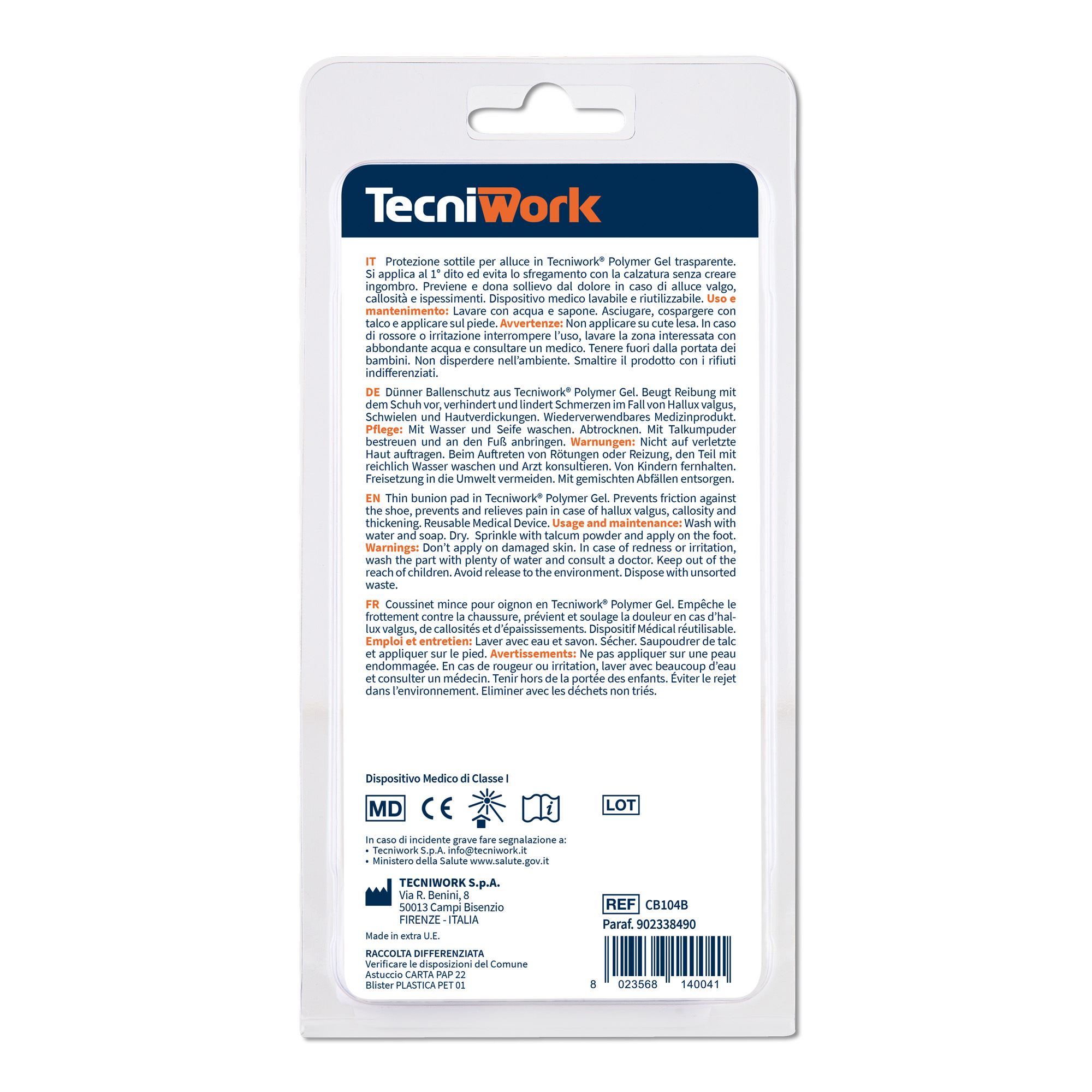 Protecteur d'orteils mince en Tecniwork®  Polymer Gel Bio-Gel transparent