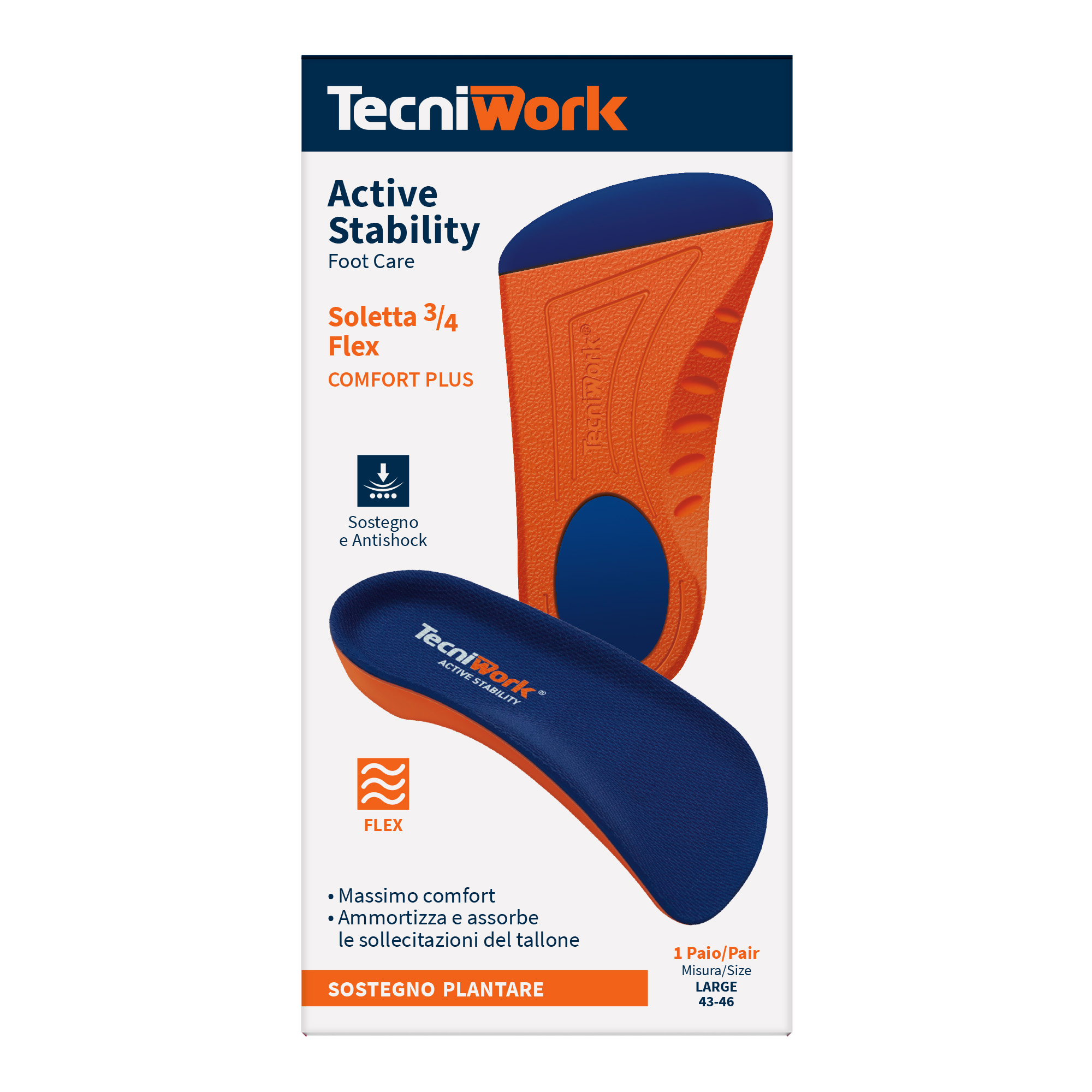 Insole ¾ Flex Comfort Plus Active Stability Large 1 pair