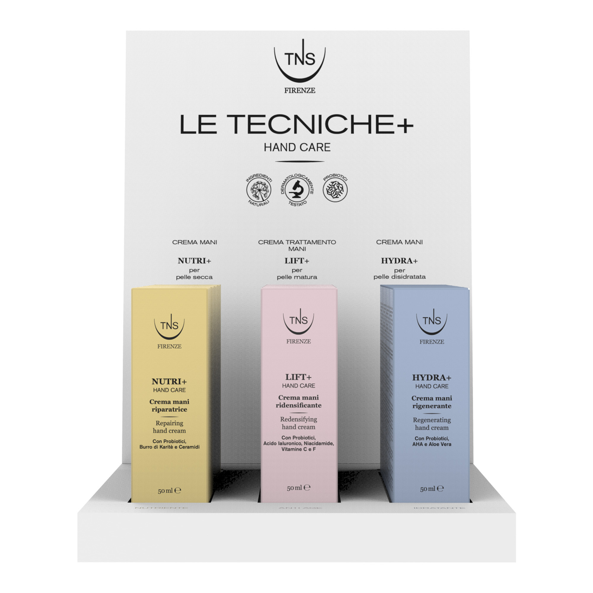 Promotion Le Tecniche Présentoir baumes mains 12 boîtes + 1 pc format 450 ml professionnel