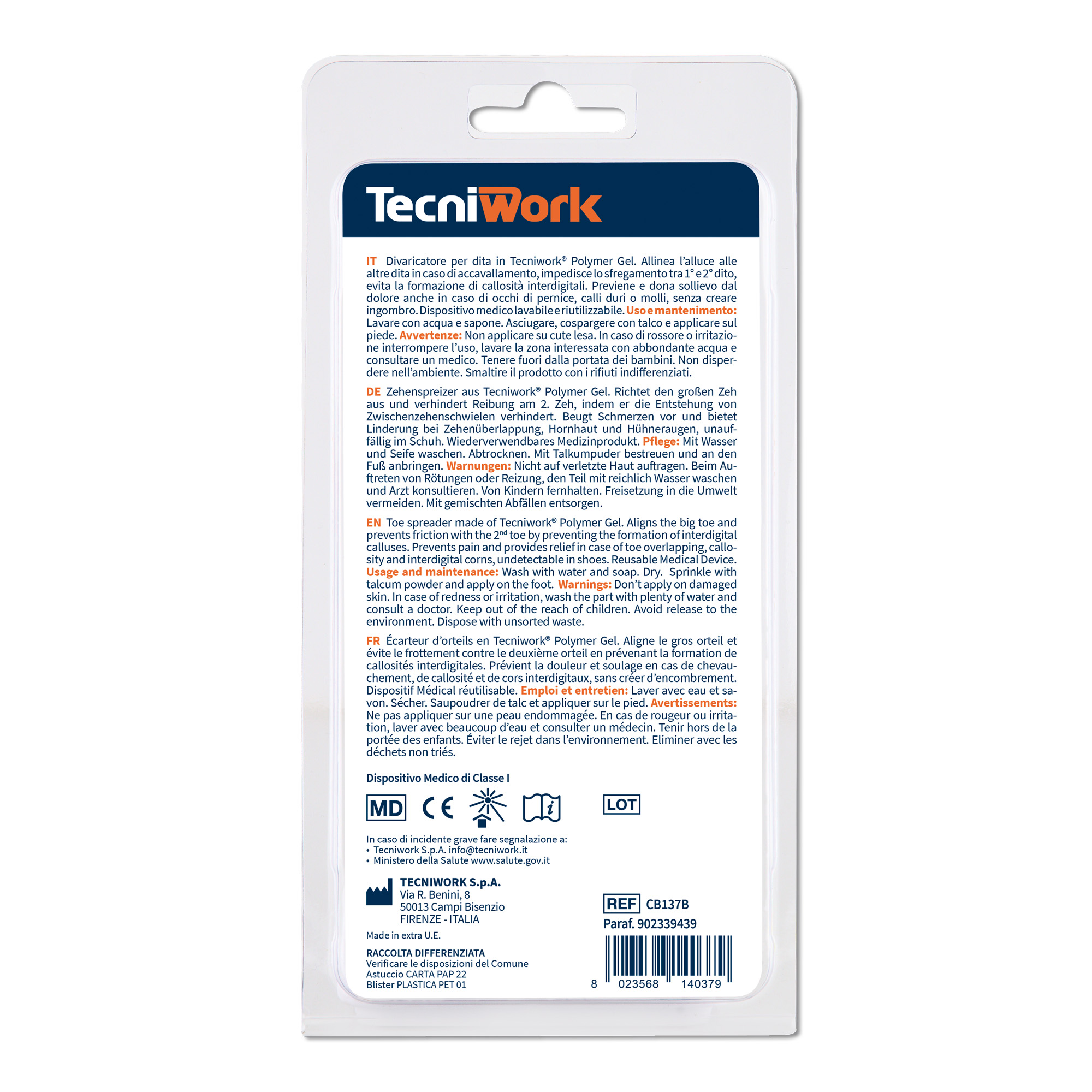 Ecarteur d'orteil Bio-Gel en Tecniwork®  Polymer Gel transparent