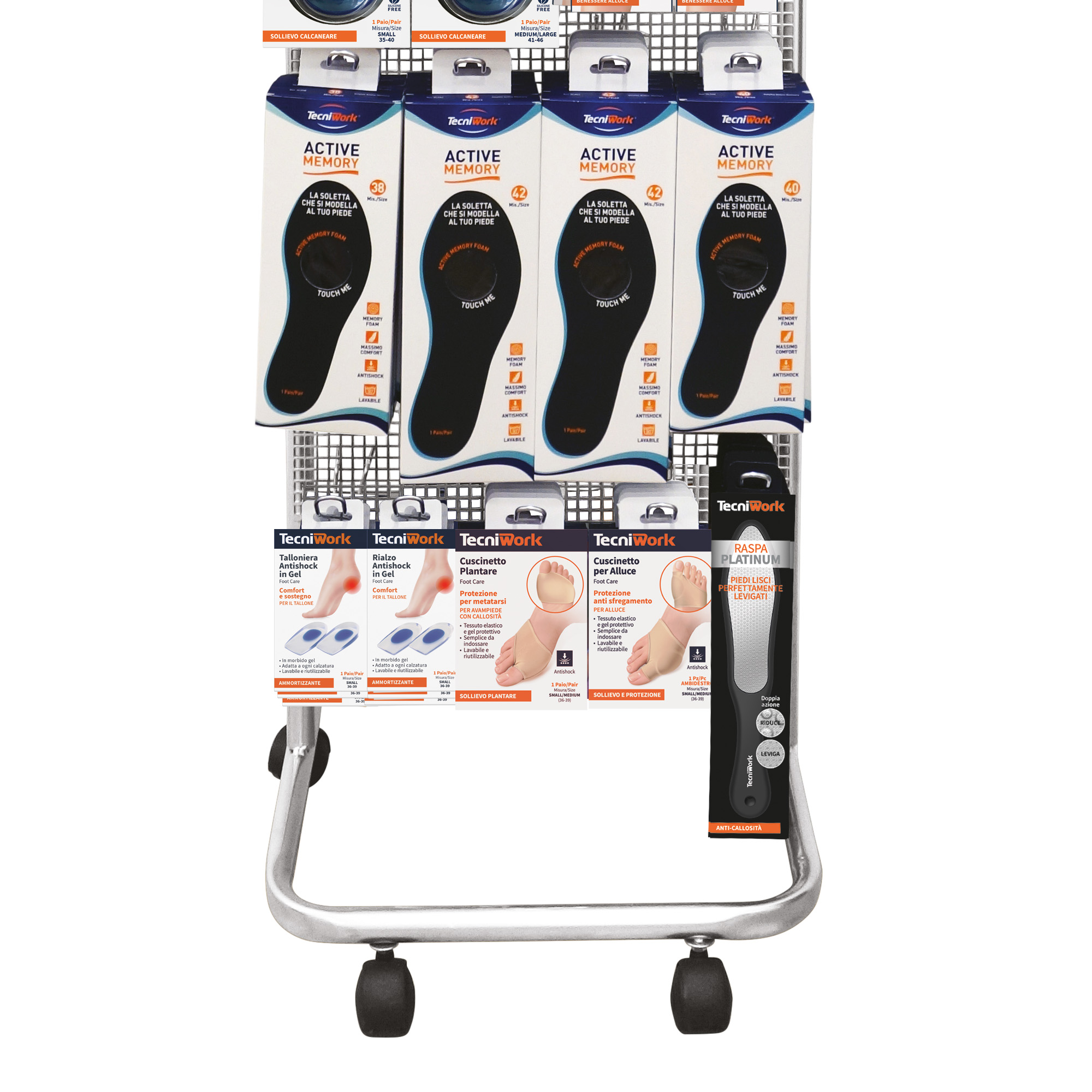 Tower display with protections, plasters and Memory insoles 198 pcs
