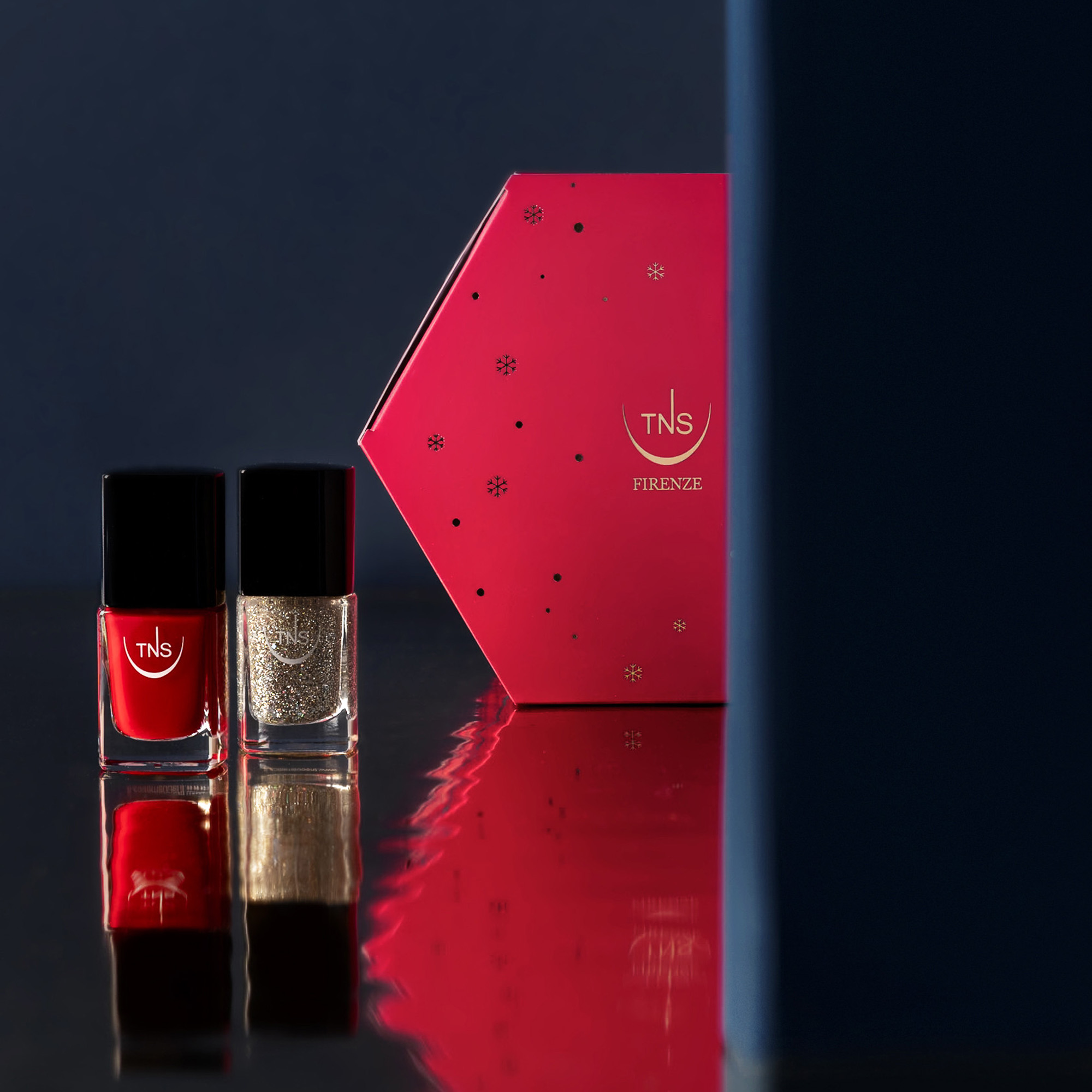 TNS Christmas Beauty Gift Set with Red Nail Polish and Gold Glitter Nail Polish