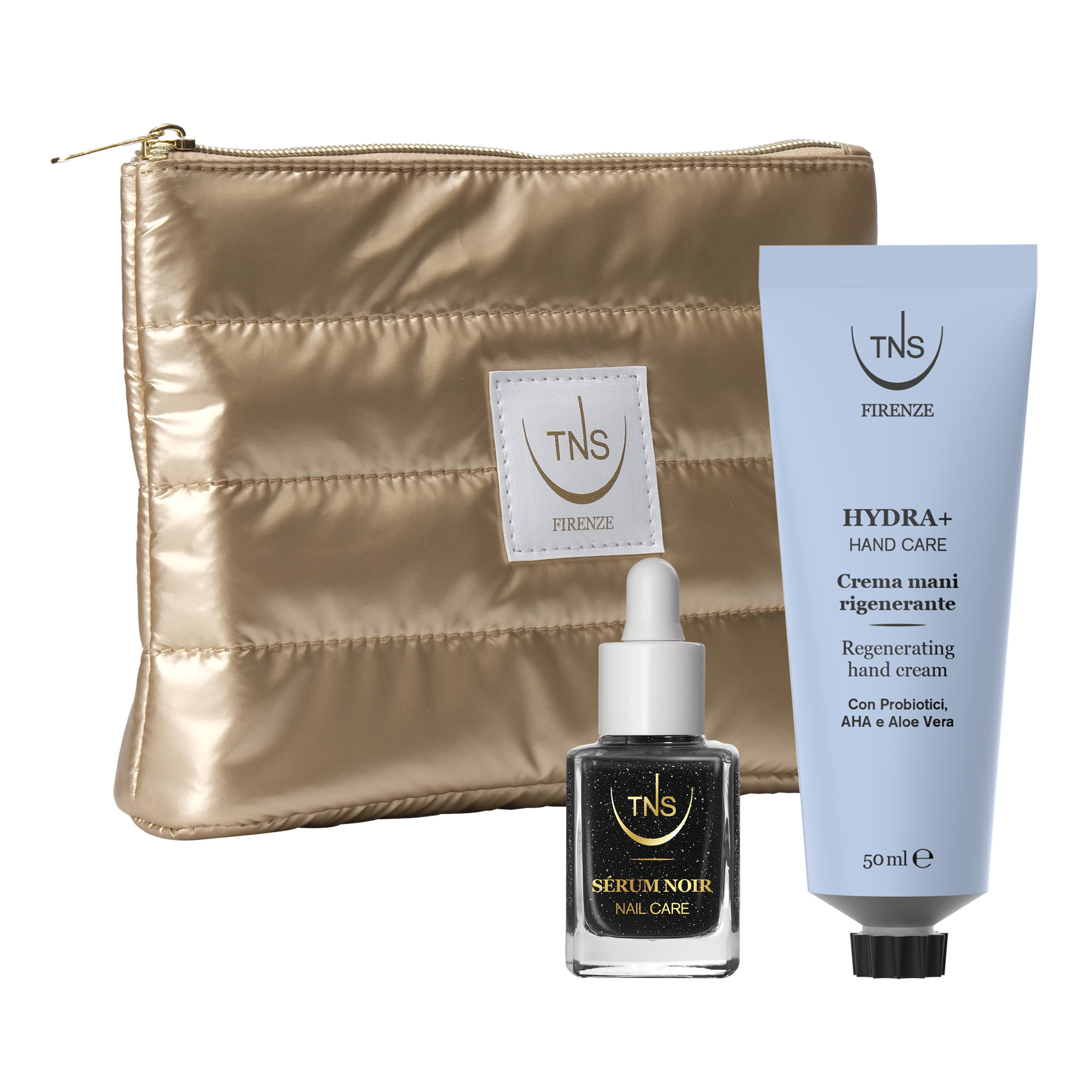 Pochette regalo Crema mani Hydra+ e Elisir unghie e cuticole Sèrum Noir TNS