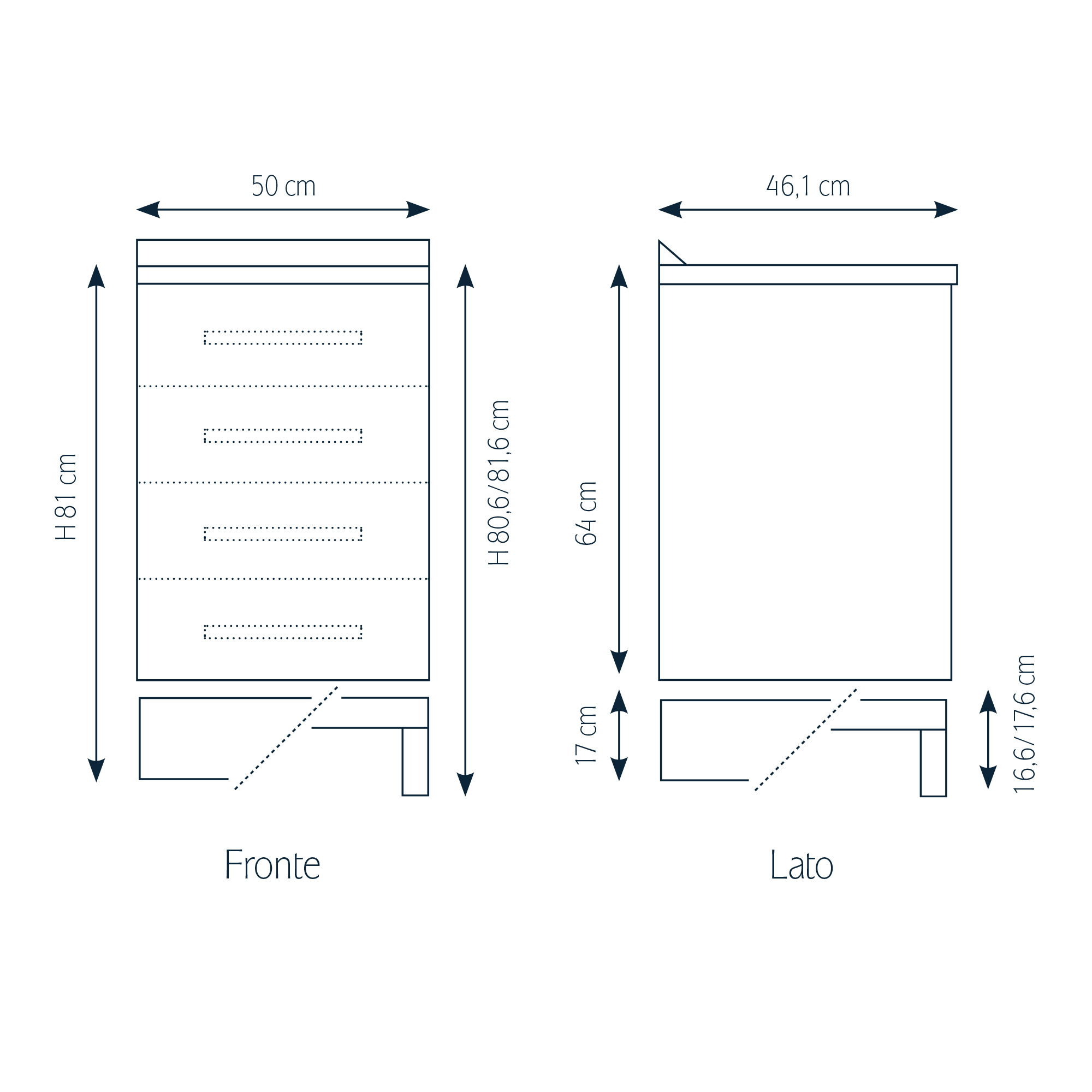 Modulo per mobile componibile con 4 cassetti e piedini
