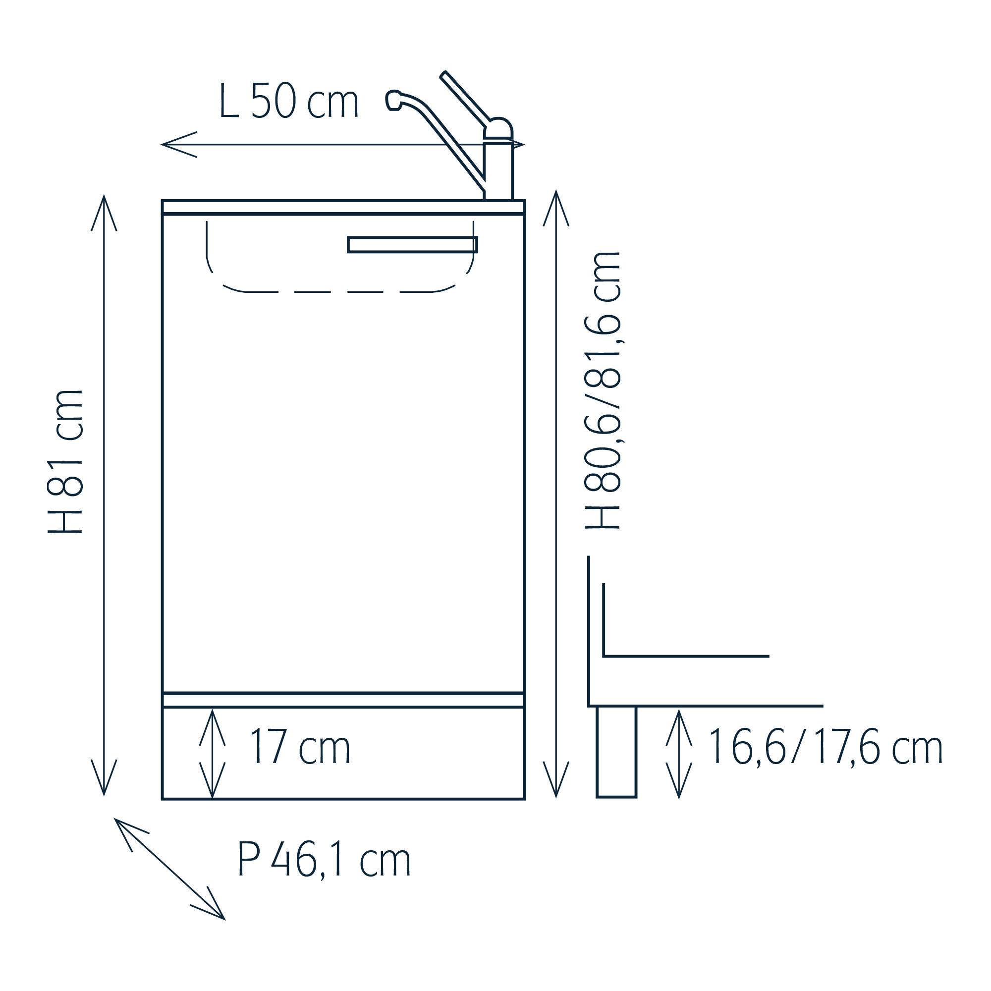 Modulo per mobile componibile con lavello inox, miscelatore e piedini
