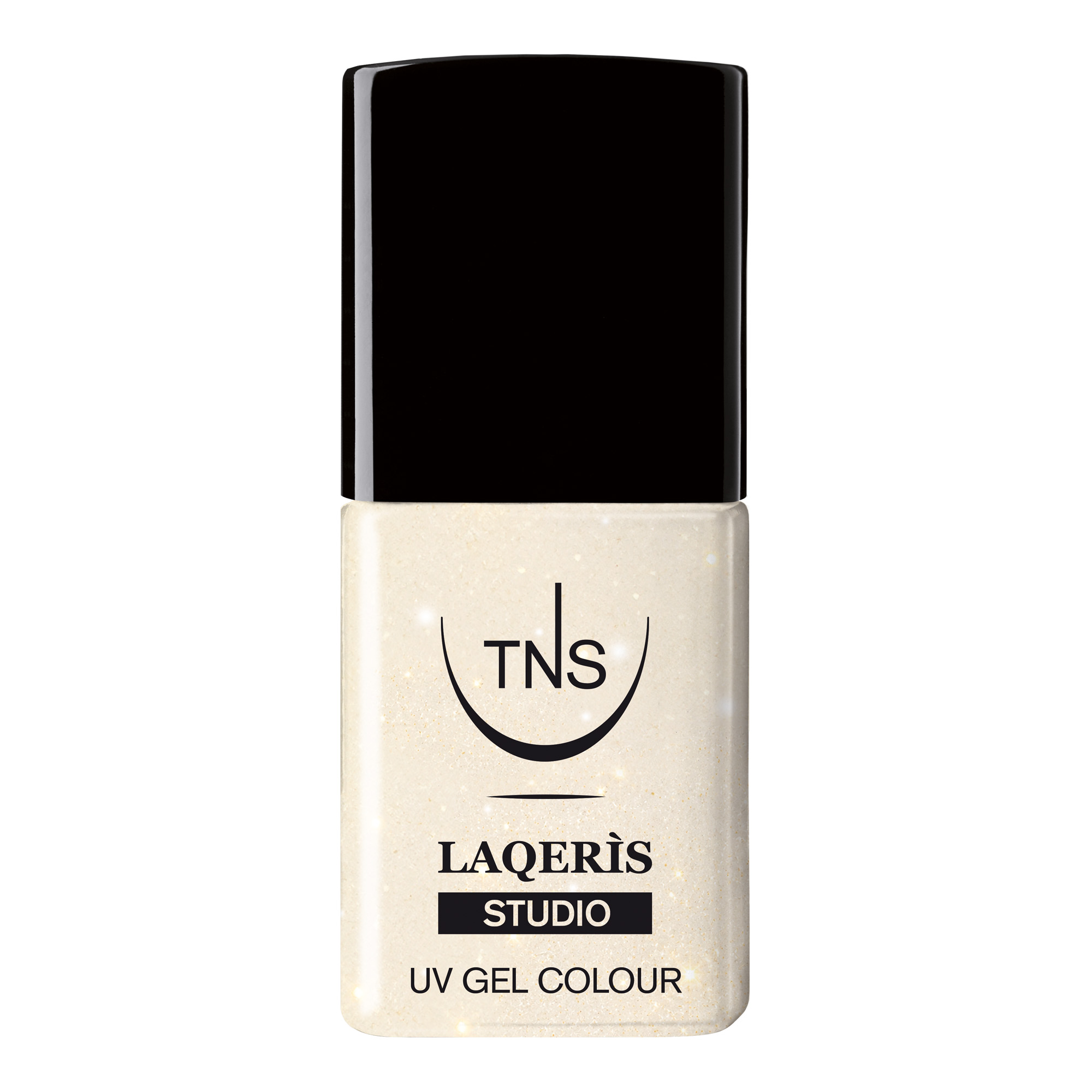 Semipermanenter Nagellack „Vanilla Sparkle“ in Cremeweiß mit goldenem Mikroglitter, 10 ml, Laqerìs Studio TNS