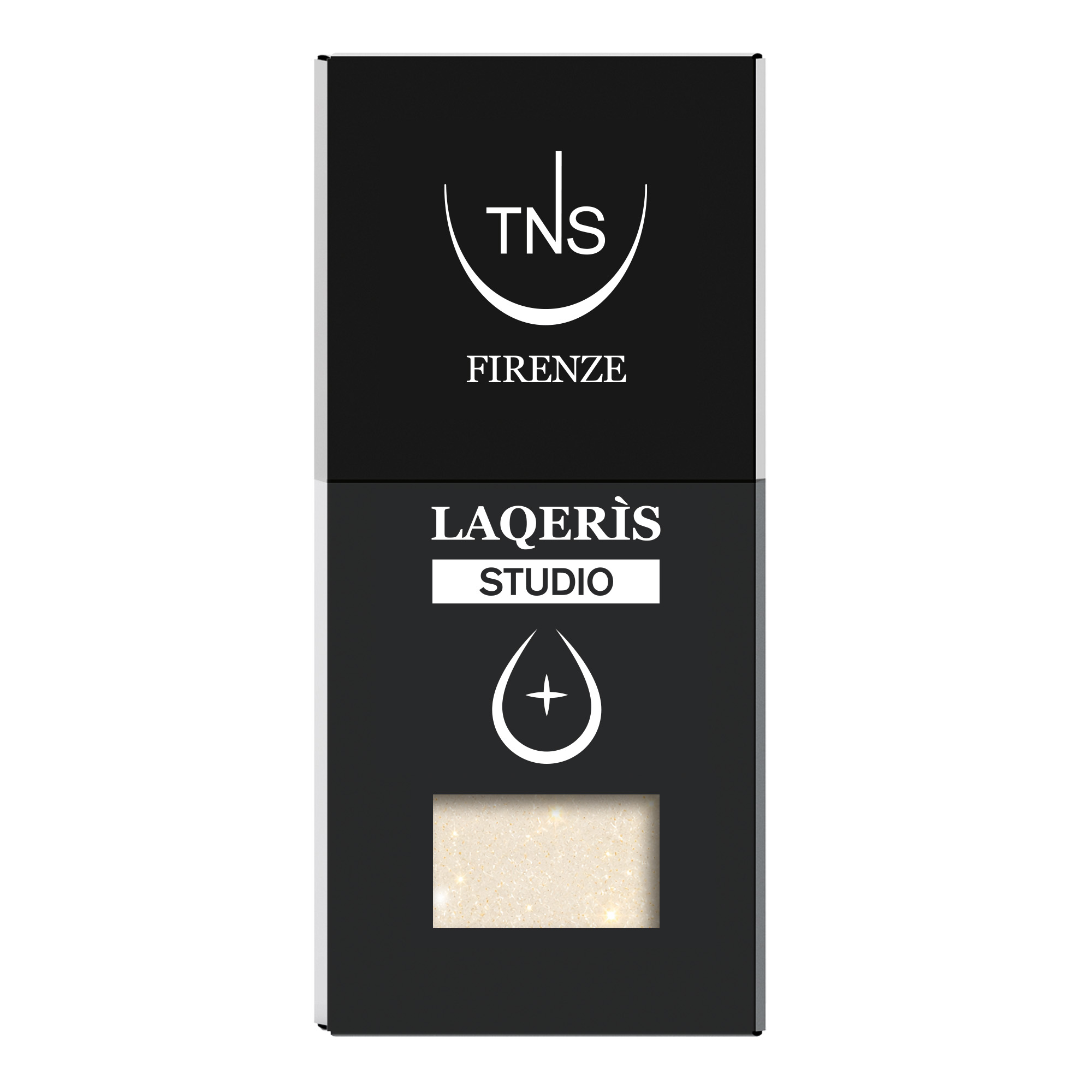 Semipermanenter Nagellack „Vanilla Sparkle“ in Cremeweiß mit goldenem Mikroglitter, 10 ml, Laqerìs Studio TNS