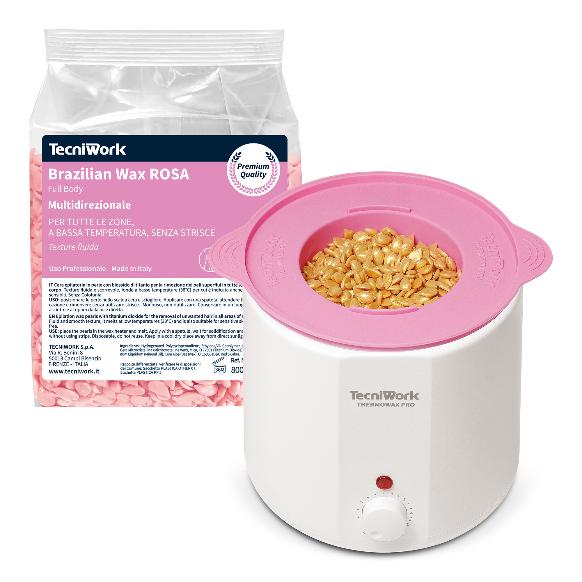 Promozione cera Brazilian Wax Rosa 30+6 con Scaldacera, Vaschetta silicone e Palette spandicera