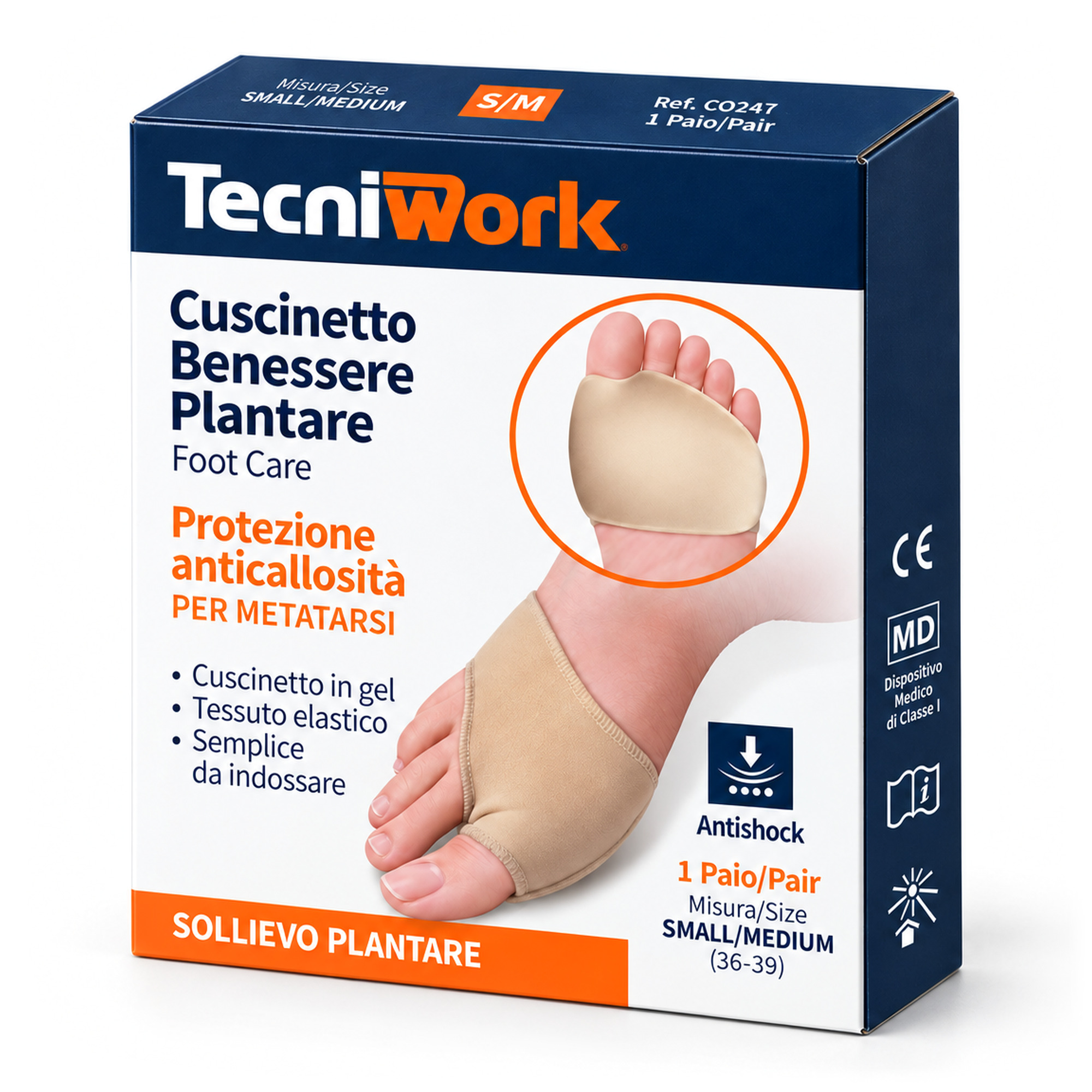 Coussinet métatarsien en tissu élastique et gel Taille S 1 paire